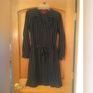 Jennifer Lopez long sleeve dress, black with white pin stripes, sz xs